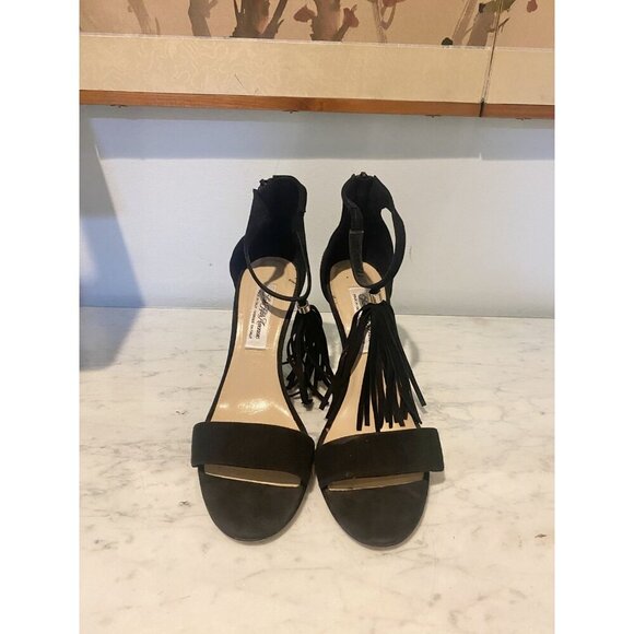 Saks Fifth Avenue Shoes Womens Size 8M Suede Fringe High Heel Sandals Made Italy - Picture 2 of 5